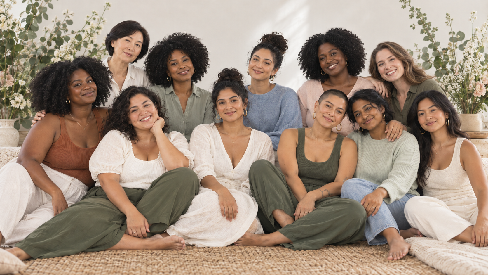 A diverse group of women sitting together